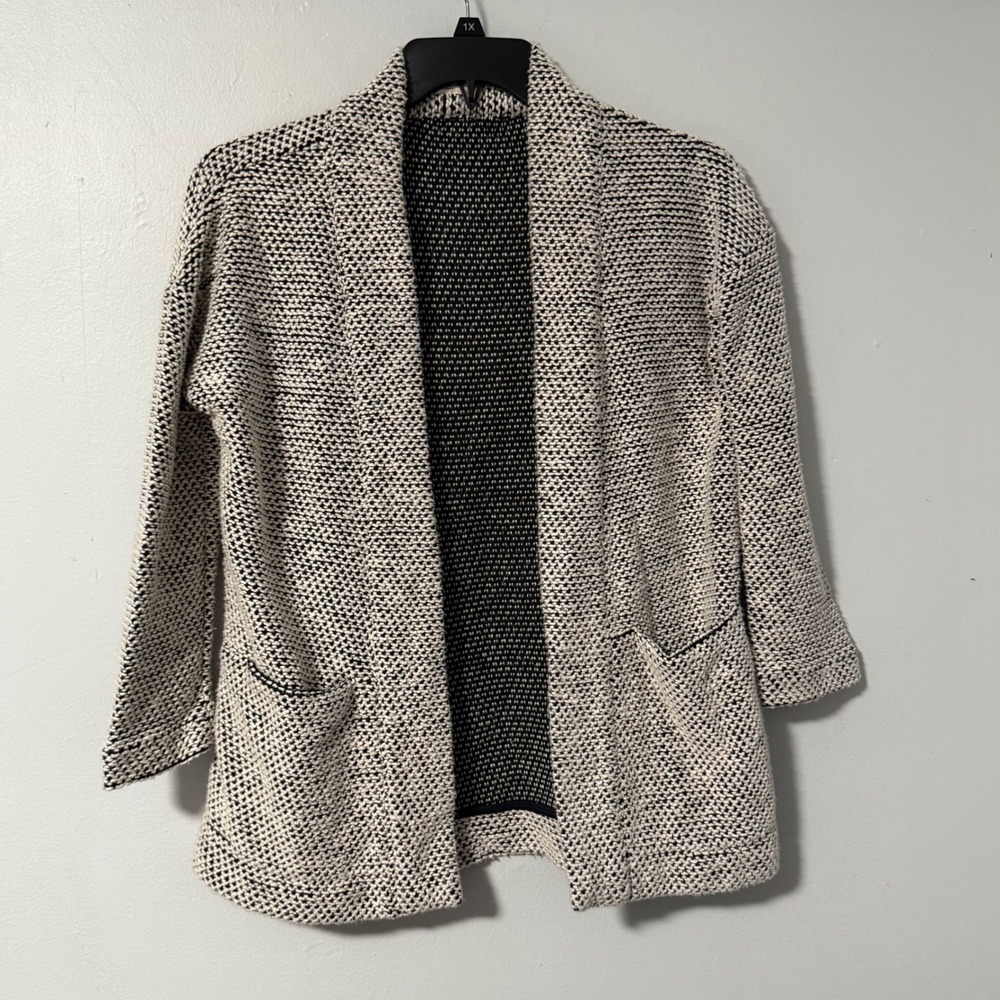 Marine Layer Textured Knit Open Front Cardigan Jacket‎ XS Black Cream